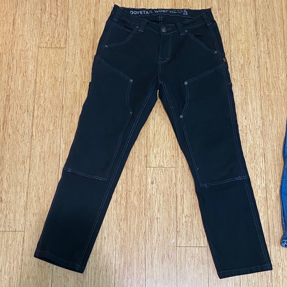 Dovetail double knee skinny stretch black work pants size 6